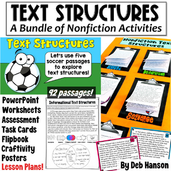 Preview of Nonfiction Text Structures Bundle: Worksheets, Task Cards, Posters, Activities