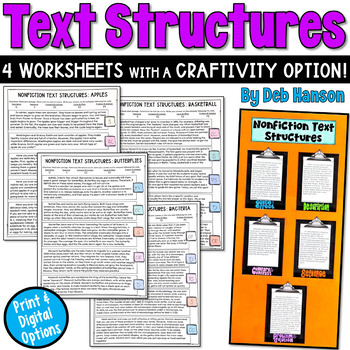 Preview of Nonfiction Text Structures: Four Worksheets or Craftivity in Print and Digital