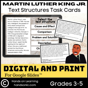 Preview of Nonfiction Text Structures Martin Luther King Digital and Printable Task Cards