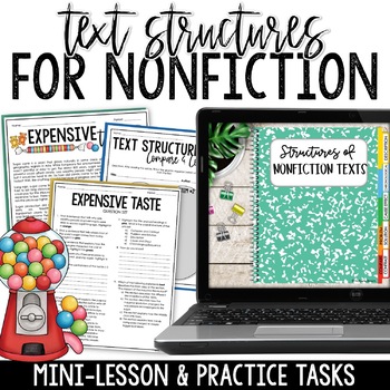 Preview of Nonfiction Text Structures PowerPoint Notes and Practice Passages for 6th Grade