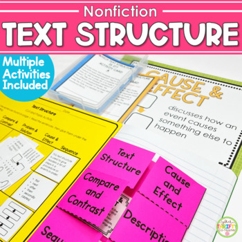 Preview of Text Structure Worksheets, Task Cards, Anchor Charts, Passages & Activities