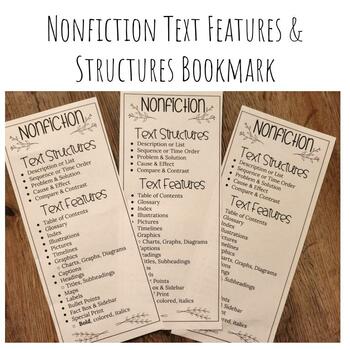 Preview of Nonfiction Text Structures and Text Features Bookmark