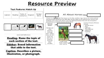 Preview of Nonfiction Text and Graphic Features Cut and Paste, Matching, and Word Wall Def.