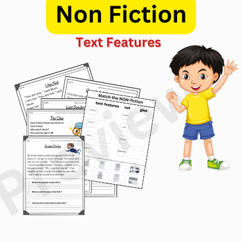 Preview of Nonfiction Text features | matching| worksheets| for early learners