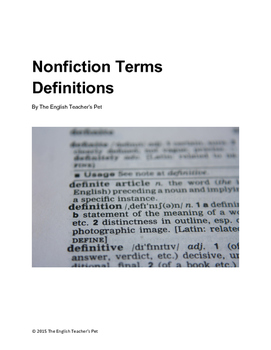 Preview of Nonfiction Vocabulary Terms and Definitions Printable