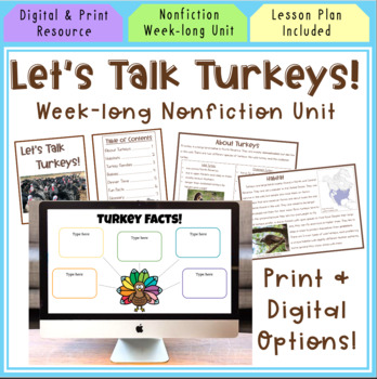 Preview of Nonfiction Week-long Reading Unit About Turkeys (digital and print)