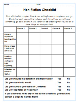 Preview of Nonfiction Writing Checklist (Editable)