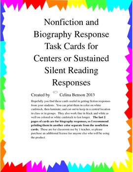 Preview of Nonfiction and Biography Task Cards in Word