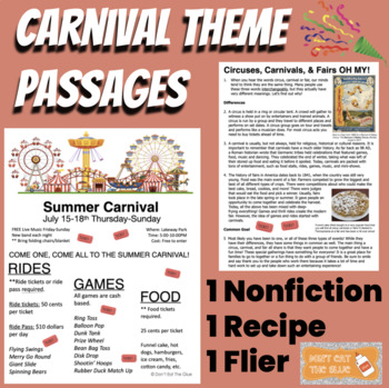 Preview of Nonfiction and Functional Passages w/ Comprehension Questions: Carnival Theme