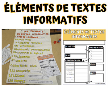 Preview of Nonfiction text features anchor chart FRENCH textes informatifs