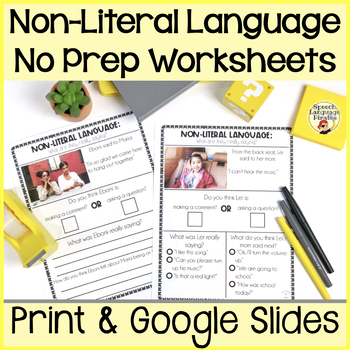 Preview of Nonliteral Figurative Language: One Page, No Prep Activities: Print and Digital