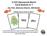 Nonsense Word CVC Card Game (3 Games in 1-Go Fish, Memory 