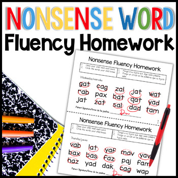 Preview of Nonsense Word Fluency Homework for Kindergarten and First Grade