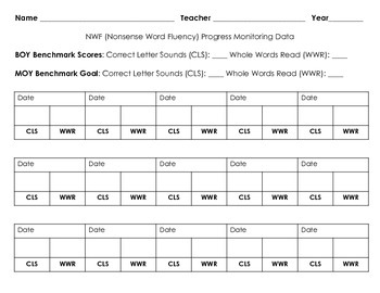 Preview of Nonsense Word Fluency Progress Monitoring