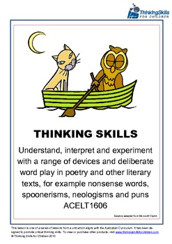 nonsense spoonerisms neologisms puns words activities poetry poems thinking skills teaching higher order example literary teacherspayteachers critical australian creative games