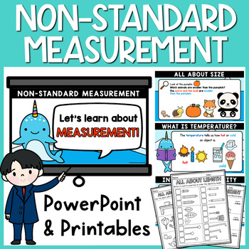 Preview of Nonstandard Measurement 1st Grade Math PowerPoint Lesson and Worksheets