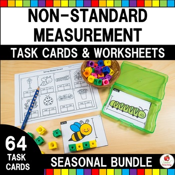 Preview of Non Standard Measurement Task Cards and Worksheets | Measuring Activity Spring