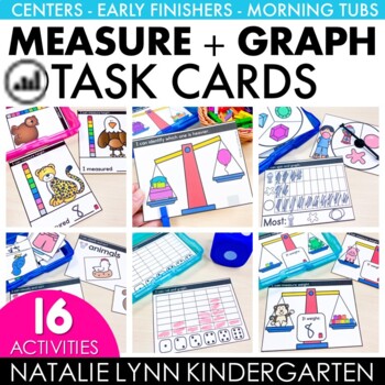 Preview of Nonstandard Measurement and Graphing Math Centers | Kindergarten Math Task Cards