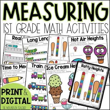Preview of Nonstandard Measurement and Measuring in Inches Worksheets - 1st Grade Math Unit