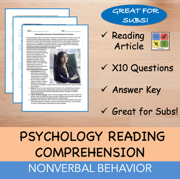 Preview of Nonverbal Behavior - Psychology Reading Passage - 100% EDITABLE