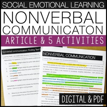 Preview of Social Emotional Learning - Nonverbal Communication