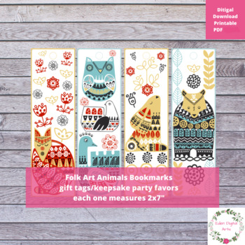 Preview of Nordic Slavic Folk Art Bookmarks Class Gift Tags Cards Scandinavian Animals