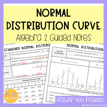 Preview of Normal Distribution Curve Guided Notes for Algebra 2 No Prep