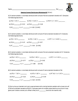 Preview of Normal Distributions Worksheet #1