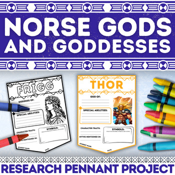 Preview of Norse Gods and Goddesses Mythology Pennant Research Activity Vikings Culture
