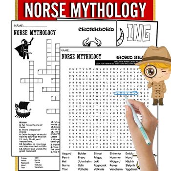 Preview of Norse Mythology Fun Worksheets Wordsearch,Crosswords & Coloring Page