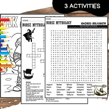 Norse Mythology Fun Worksheets Wordsearch Crosswords Coloring Page