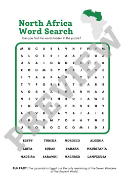 Preview of North Africa Word Search - World Geography