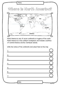 North America 23 Countries Study - worksheets maps and flags for each