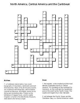 North America Central America and the Caribbean map Crossword TpT