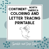 North America Continent Coloring and Letter Tracing Printa