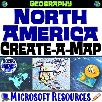 Preview of North America Create a Map Worksheet | Absolute and Relative Location Map Clues