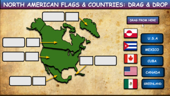 Preview of North America: Flags & Countries: Drag & Drop: Powerpoint and Google Slides.