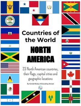Preview of North America Flags of the World Country Research Posters | Map and Capitals