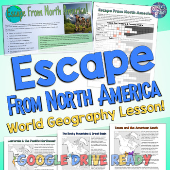 Preview of North America Geography Escape Room Activity Lesson & Map Worksheet