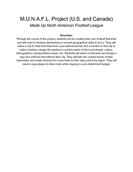 Preview of North America Geography Football Franchise Creation Project
