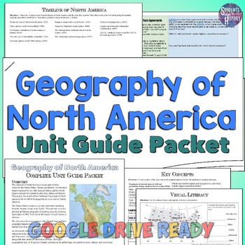Preview of North America Geography Unit Packet: Map, Worksheets, & Activities