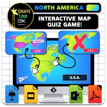 Preview of North America Interactive World Geography Game & Map Quiz ~ FREEBIE!