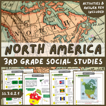 Preview of North America Map Activity & Answer Key 3rd Grade Social Studies 