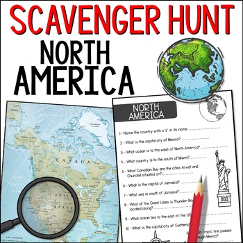 Preview of North America Atlas Scavenger Hunt - Continent & Countries Map Geography Task