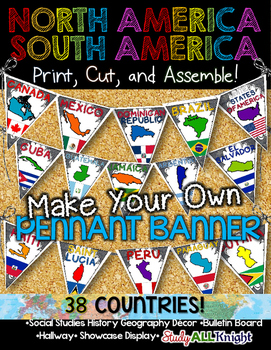 Preview of North America South America Classroom Decor Make Your Own Pennant Banner