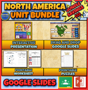 Preview of North America Unit Bundle: Presentation| Drag & Drop | Puzzles | Worksheets