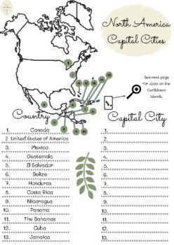 Preview of North America country and capital cities with differentiated worksheets