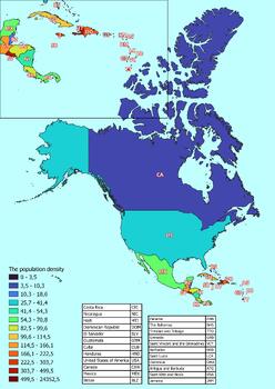 Preview of North America map with countries classified by population density