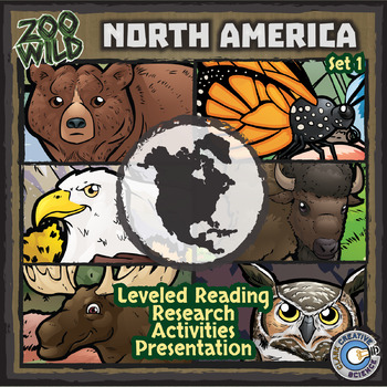 Preview of North American Animals Activities - Set 1 Reading, Printables & Slides