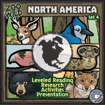 Preview of North American Animals Activities - Set 4 - Reading, Printables & Slides